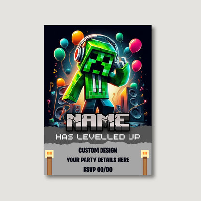 Gaming Party Pixel Block Party Invites - Digital Or Hard Copy
