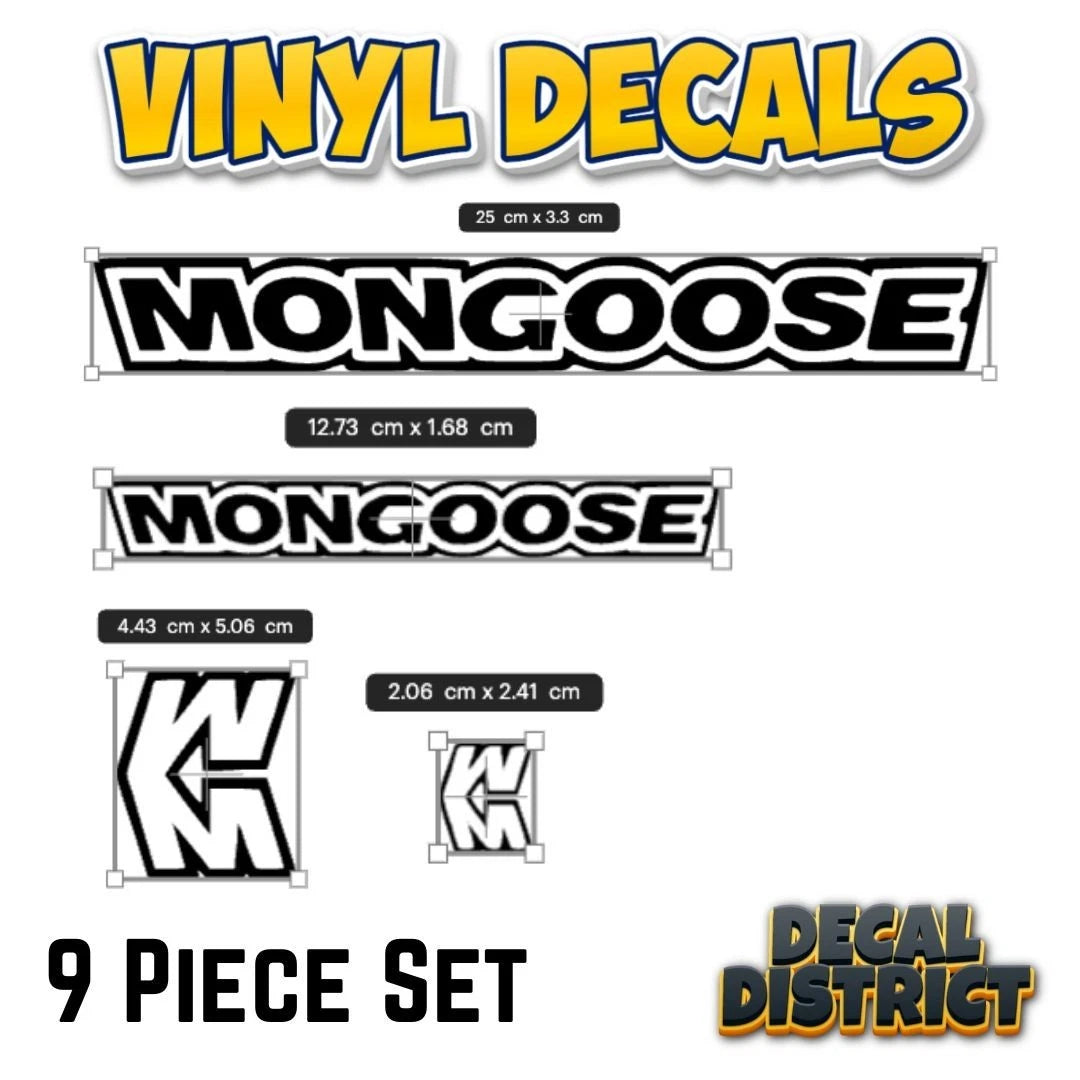 9 Pc Mongoose Bike Frame Decal Sheet – 25cm