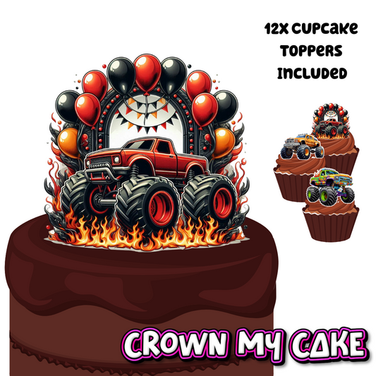Monster Truck Cake Topper & 12x Cupcake Picks