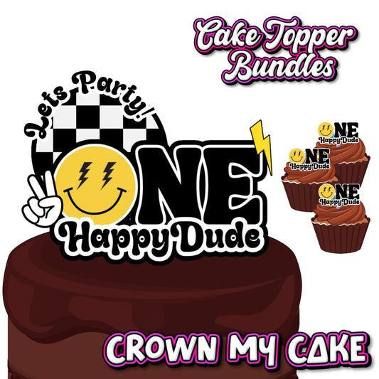 One Happy dude Cake Topper Bundle + 12 Cupcake Toppers