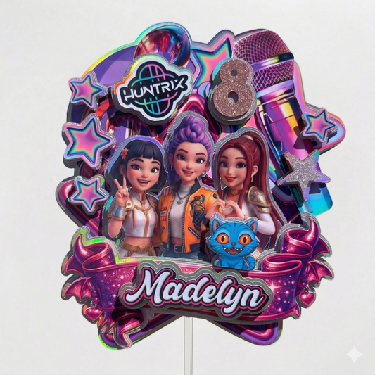 Personalised K-Pop Demon Hunters Pink Cake Topper ✨