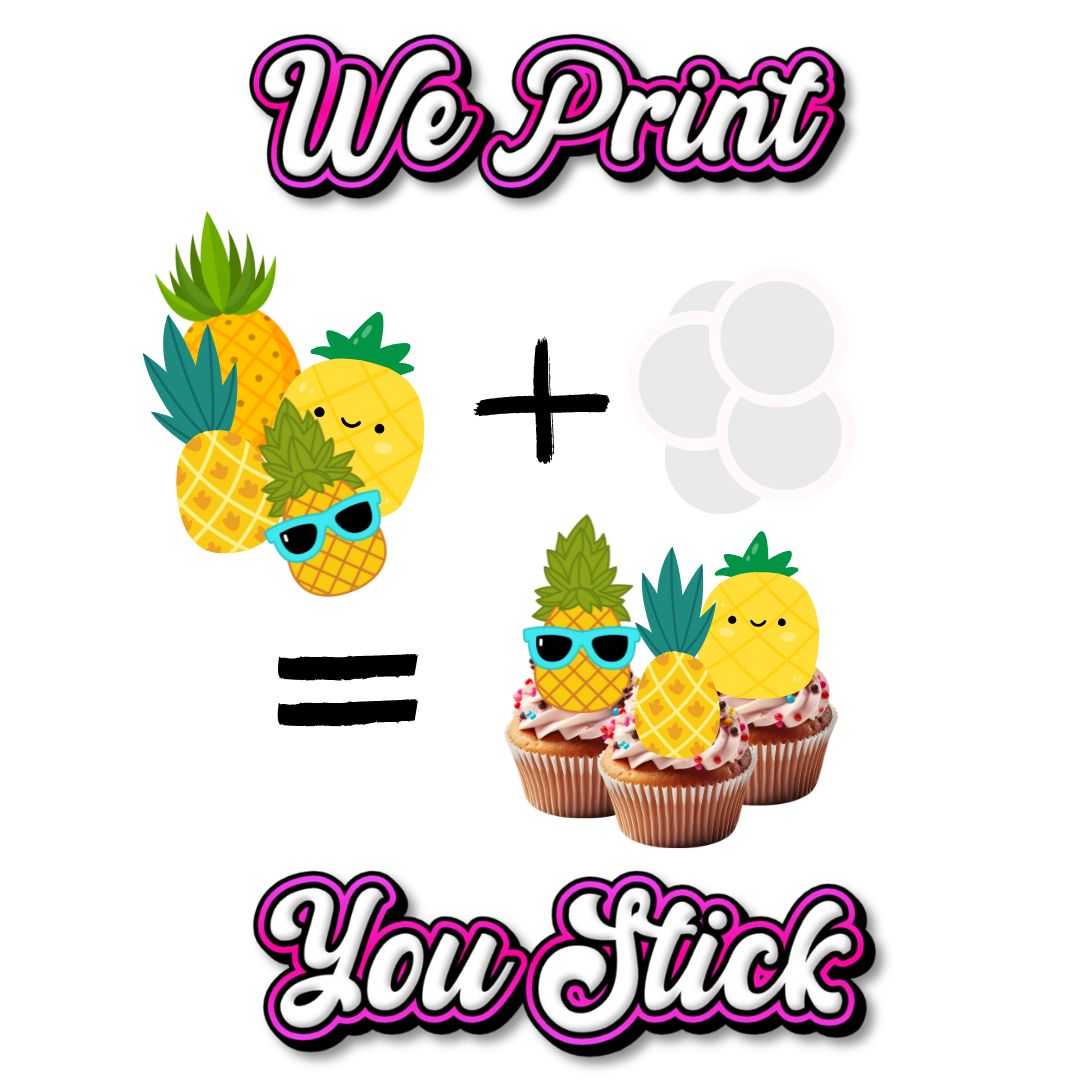 24x Pineapple Cupcake Toppers - We print, You stick.