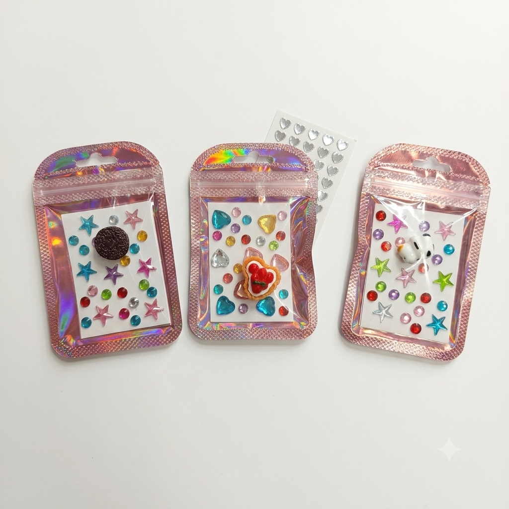 12x Mini Party Favors | Holographic Pink Bag with Mystery Resin Mini & Craft Stickers