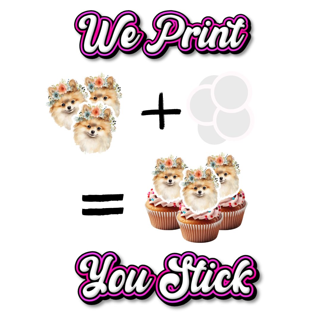 Pomeranian Cupcake Toppers - We print, You stick.