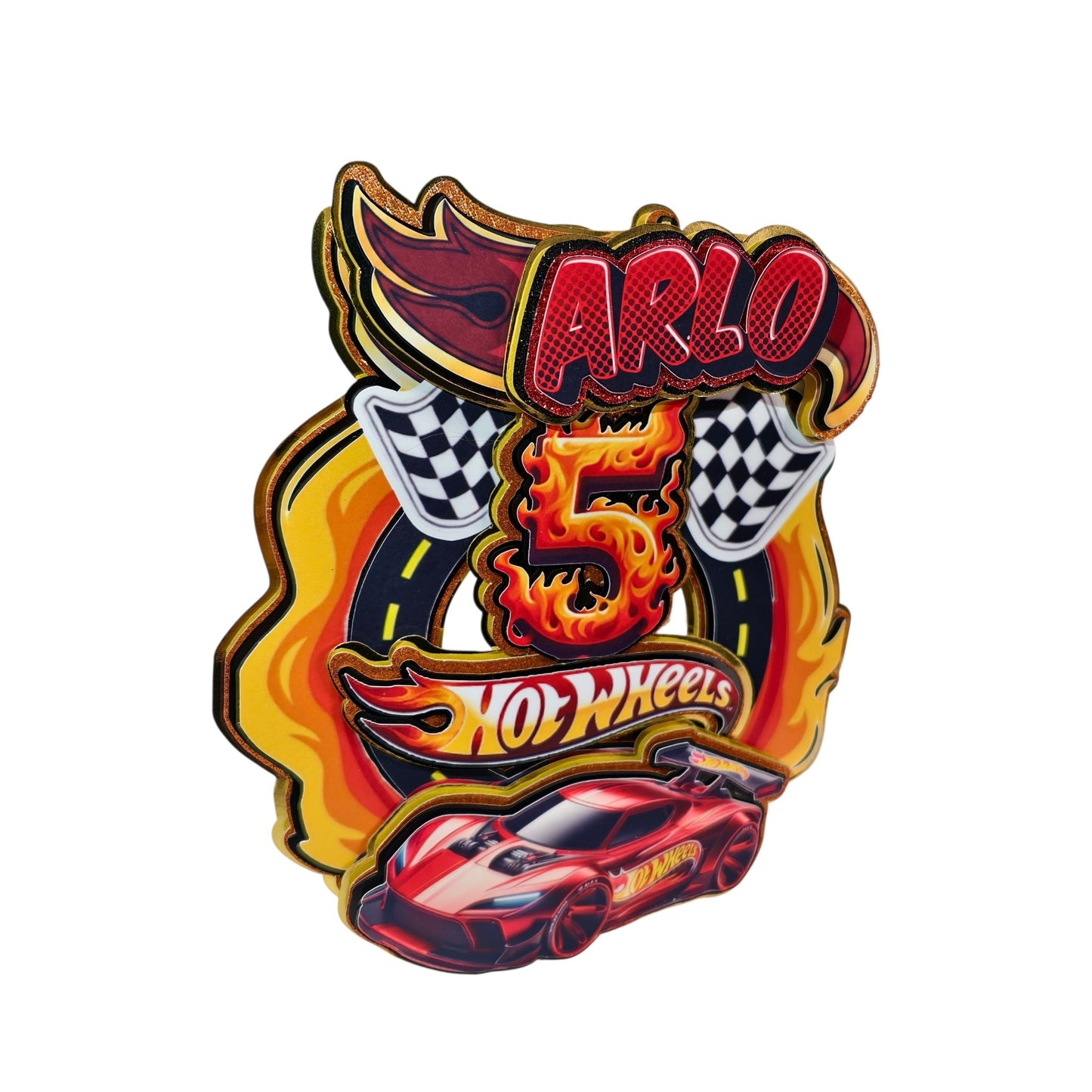 Hot Wheels Inspired Custom Cake Topper - Flame Number