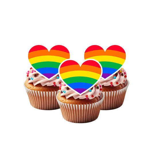 Rainbow Hearts Cupcake Toppers - We print, You stick.