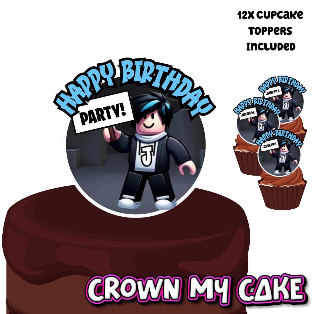 Popular Gaming Party Character - Cake Topper & 12 Cupcake Toppers