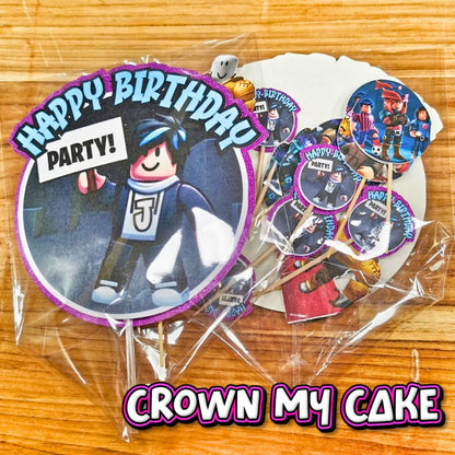 Popular Gaming Party Character - Cake Topper & 12 Cupcake Toppers