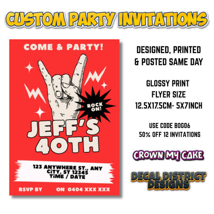 Custom Rock On Party Invitations - Digital Or Hard Copy