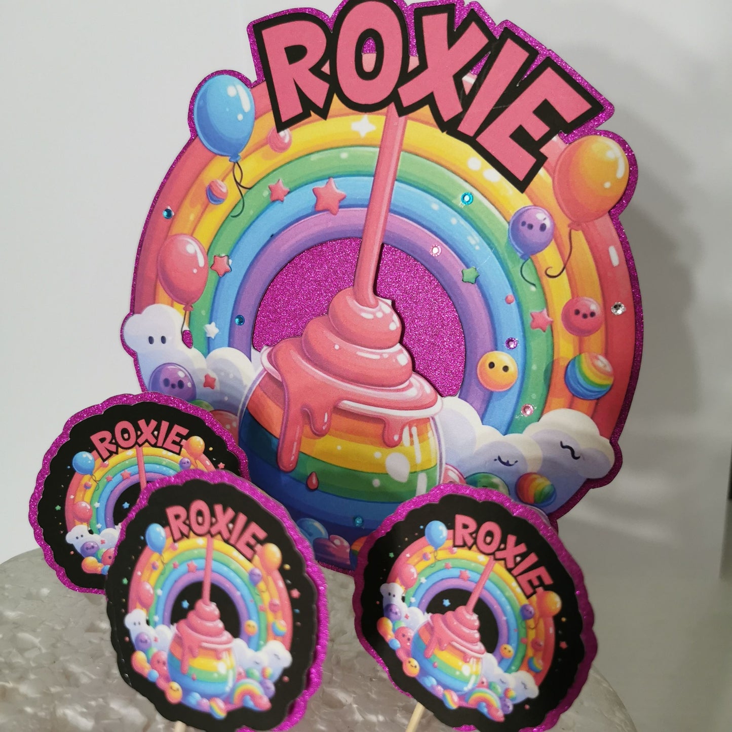 Basic Custom Slime Party Cake Topper & 12 Cupcake Toppers