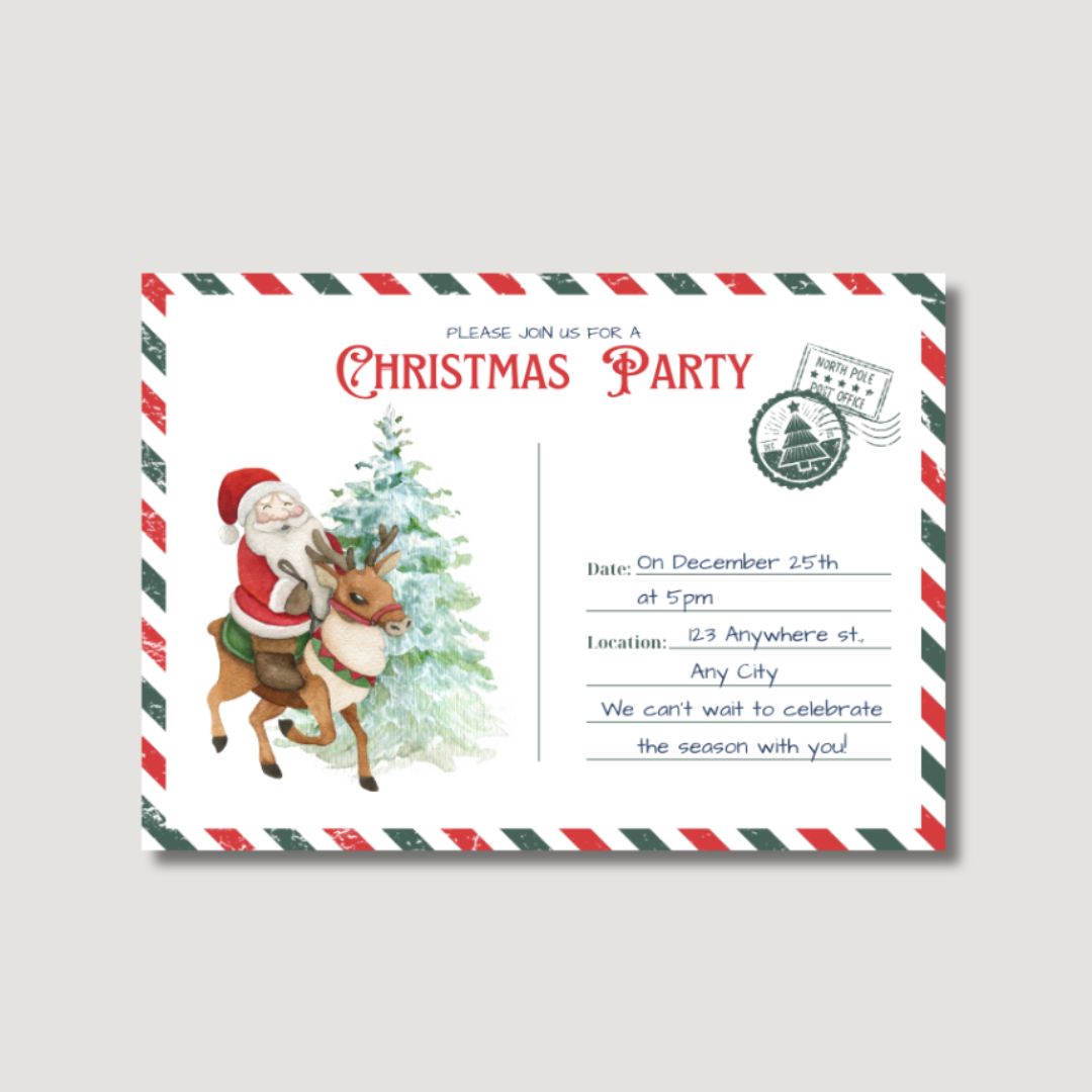 Christmas Party Invites - Digital Or Hard Copy - Santas Postcard