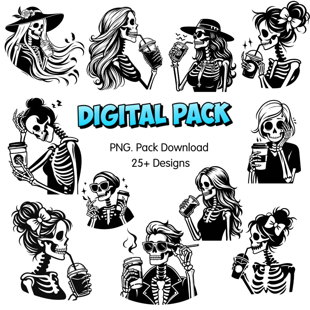 Skeleton Coffee Girl Download Pack - PNG
