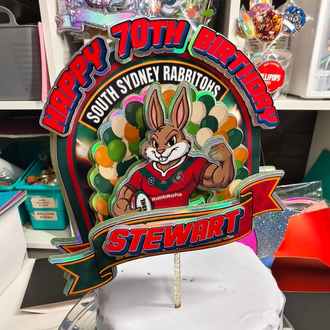 Rabbitohs Inspired Cake Topper Personalised Cardstock Birthday Decoration