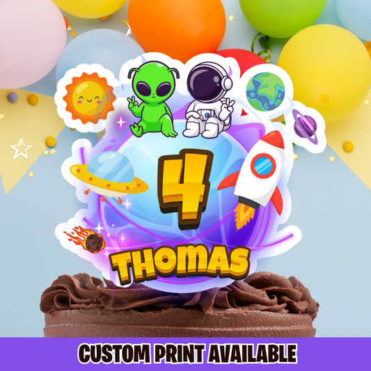 Outer Space Cake Topper - Personalized Cake Topper, Space Theme Party.