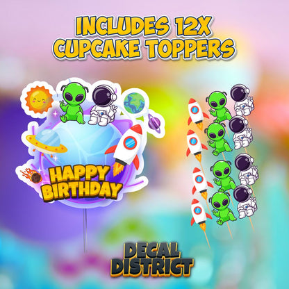 Outer Space Cake Topper Bundle + 12 Cupcake Toppers