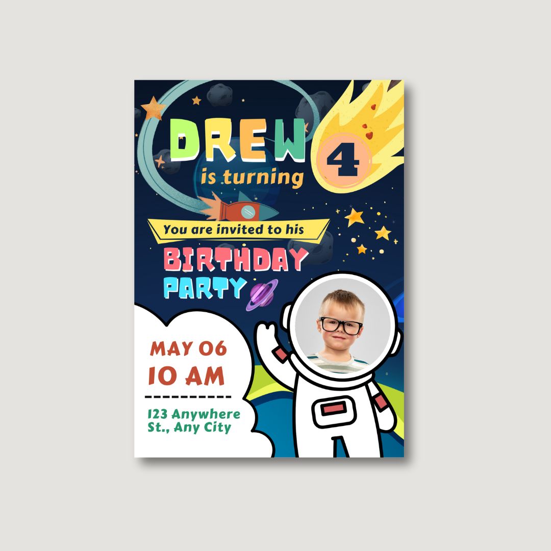 Space Theme Party Invitations - Digital Or Hard Copy