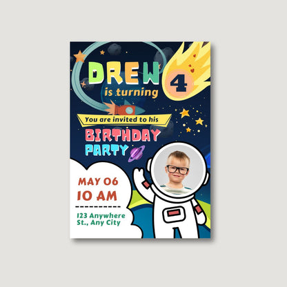 Space Theme Party Invitations - Digital Or Hard Copy
