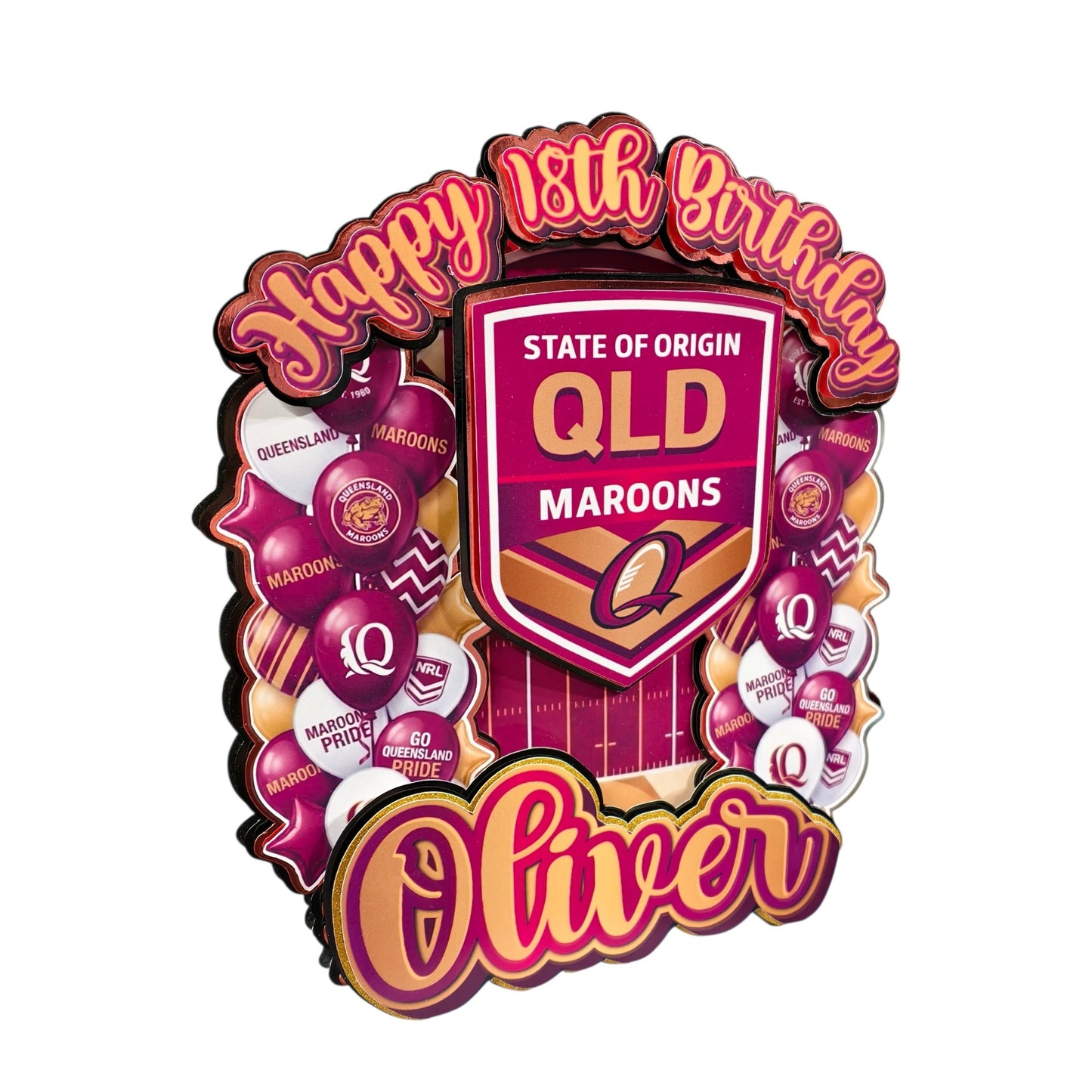 QLD State of Origin Inspired Cake Topper Personalised Cardstock Birthday Decoration