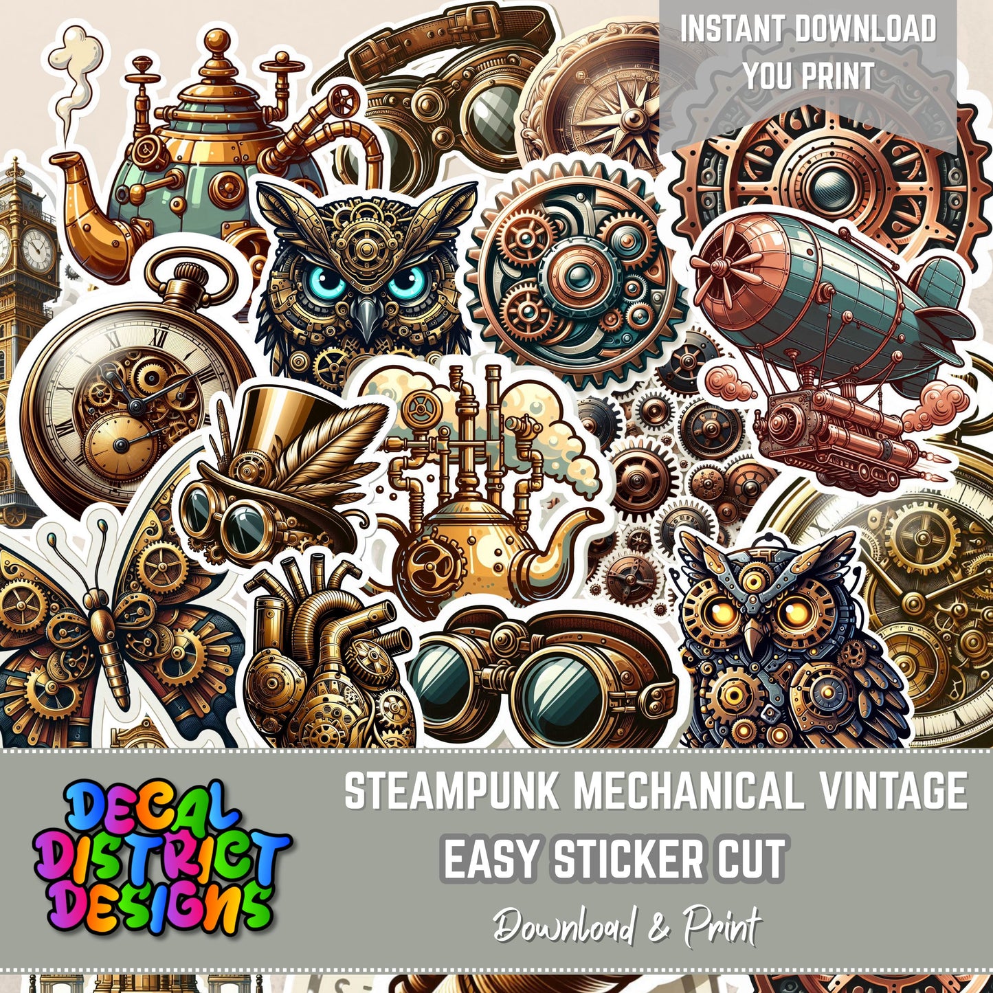 Steampunk Printable Sticker Pack | Digital Download