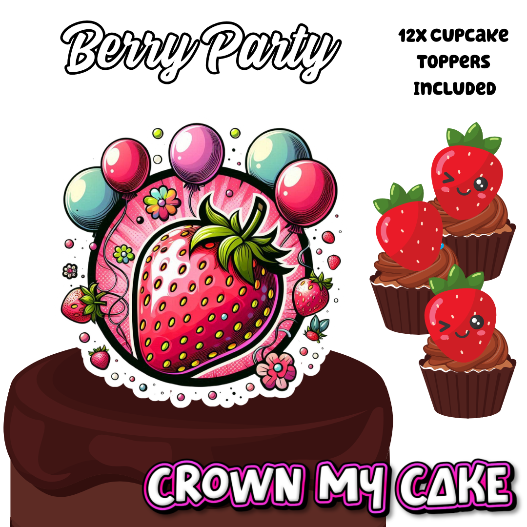 Strawberry Cake Topper & 12x Cupcake Picks