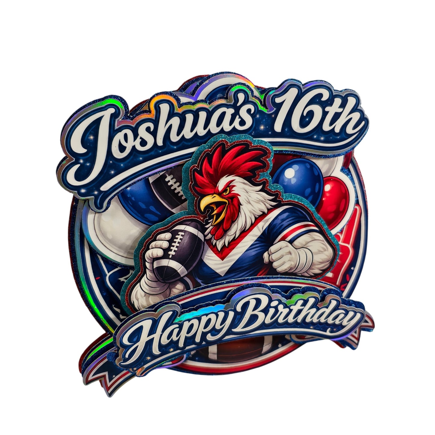 Sydney Roosters Inspired Cake Topper Personalised Cardstock Birthday Decoration