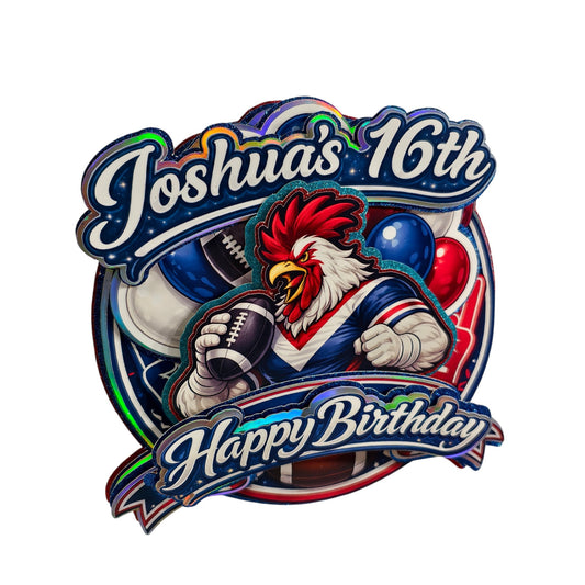 Sydney Roosters Inspired Cake Topper Personalised Cardstock Birthday Decoration