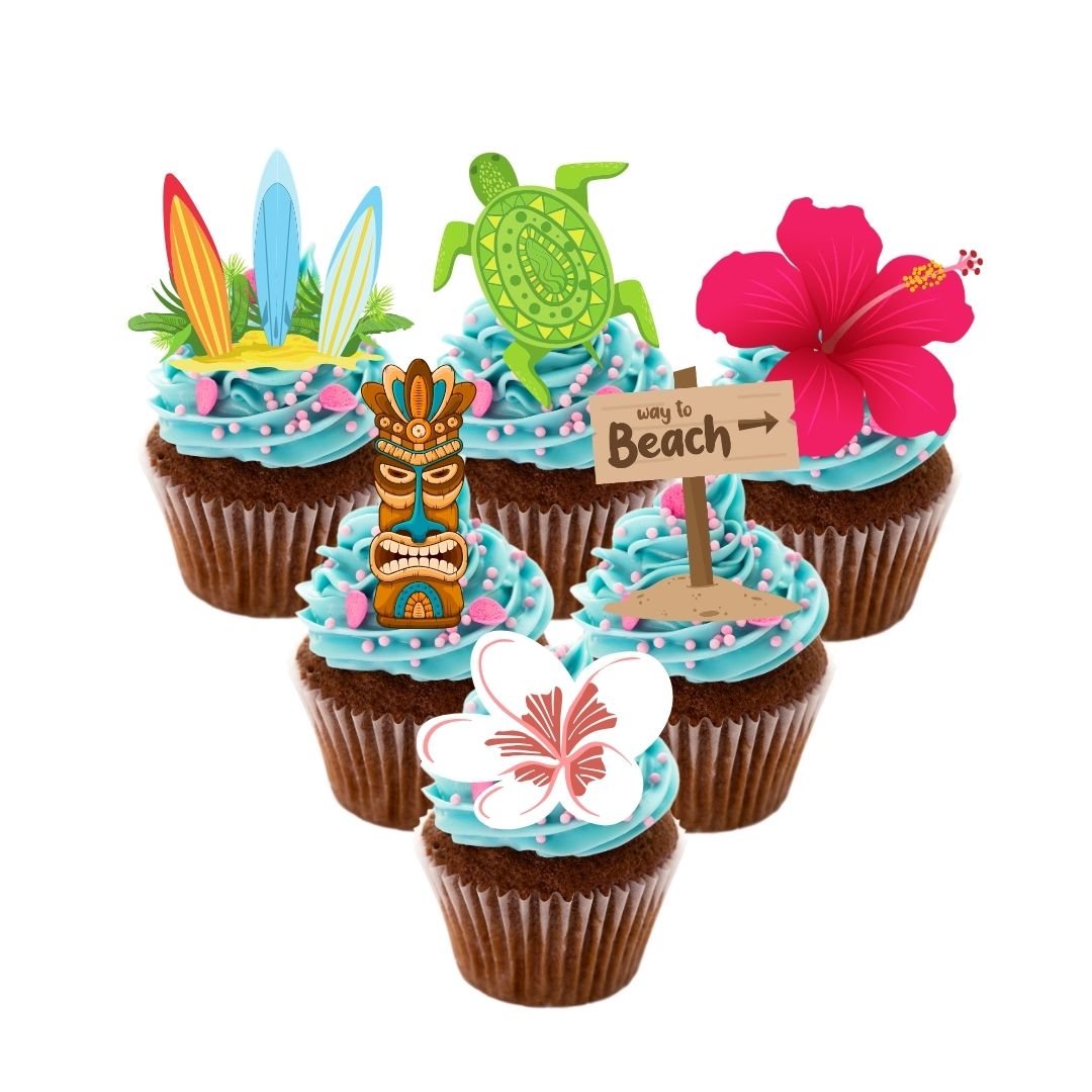 24x Deluxe Hawaiian Cupcake Toppers