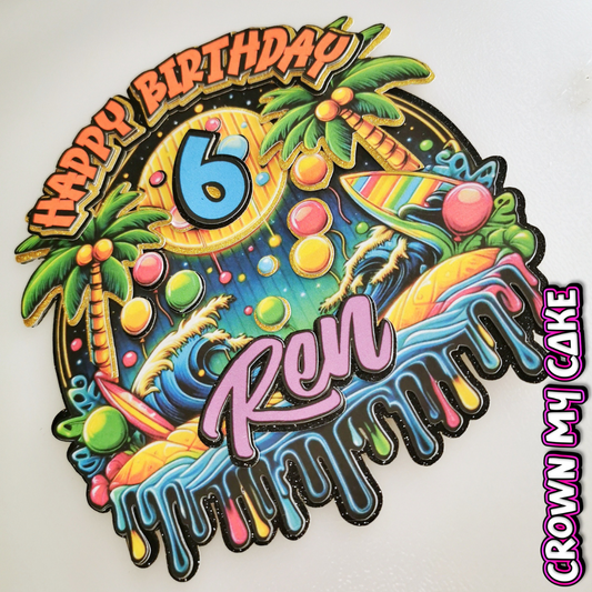 Tropical Glow Party Custom Cake Topper