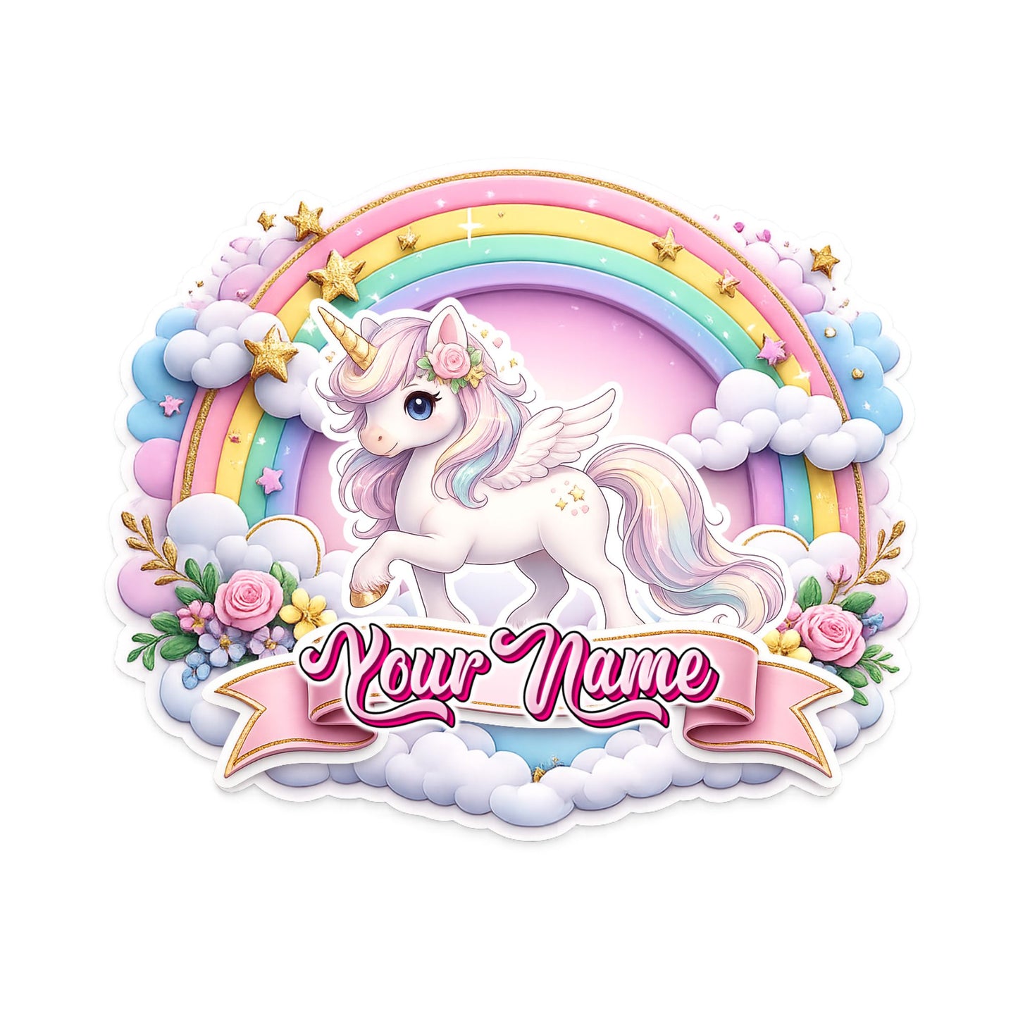 Unicorn Custom Basic Cake Topper - Pastel design