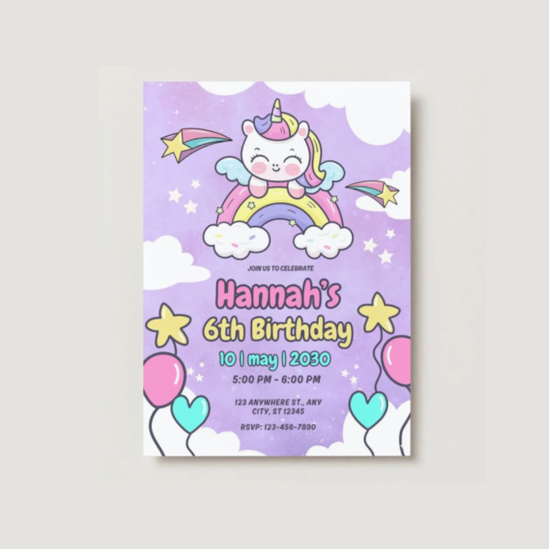 Unicorn Party Invitations - Digital Or Hard Copy