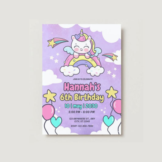 Unicorn Party Invitations - Digital Or Hard Copy