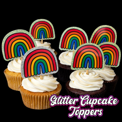 24x Glitter Rainbow Cupcake Toppers