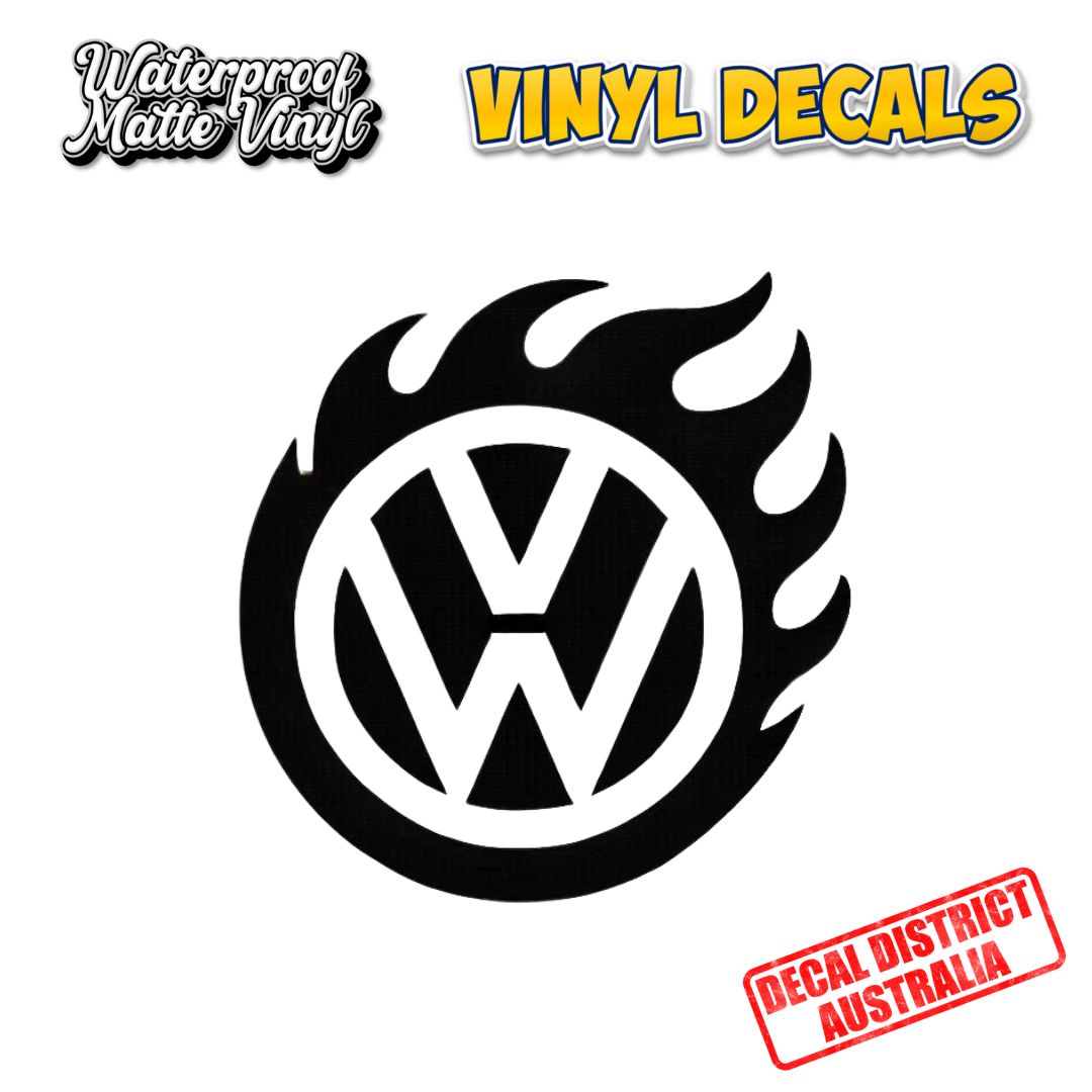 VW Flaming - Volkswagon Vinyl Decal - 14cm