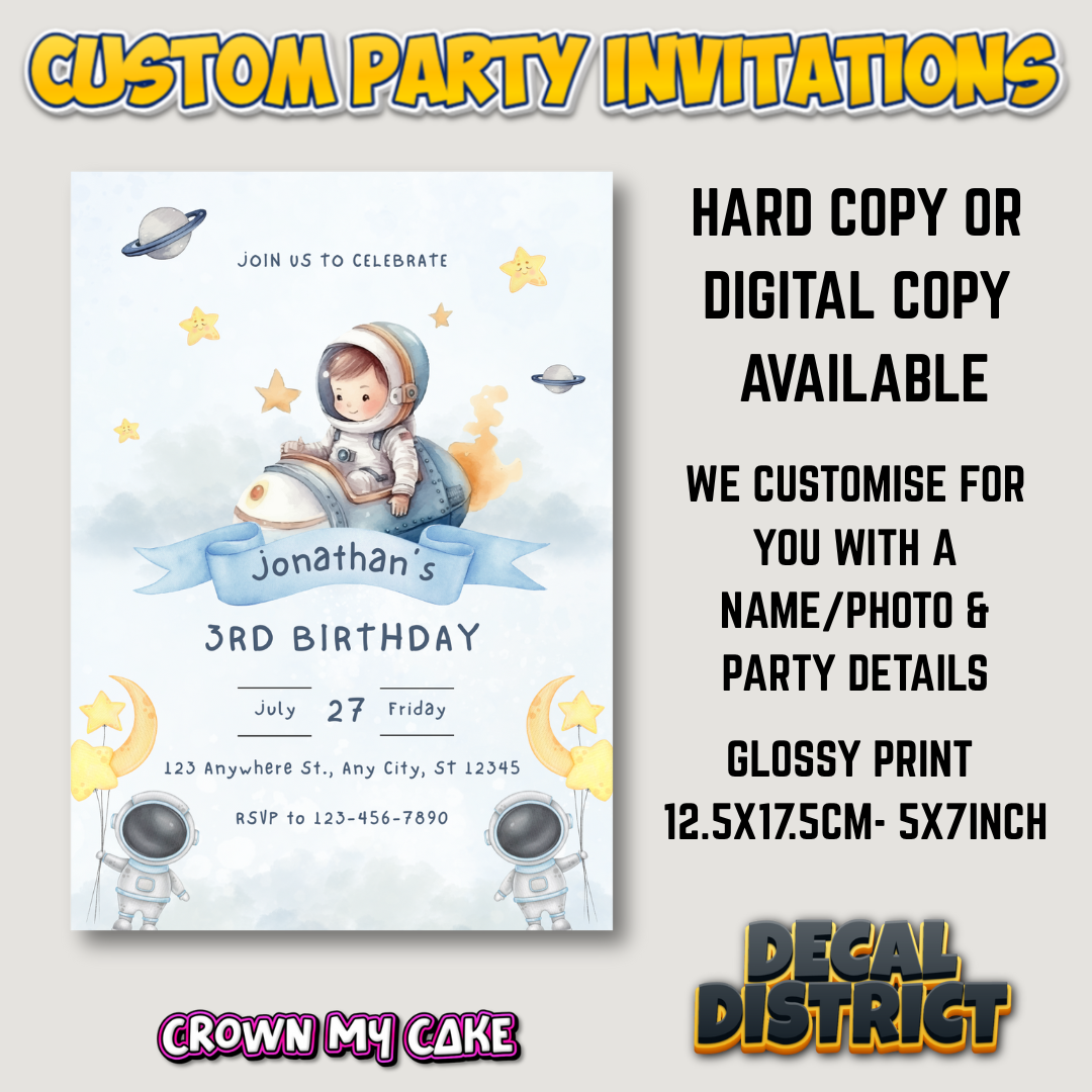Watercolour Space Theme Party Invitations - Digital Or Hard Copy
