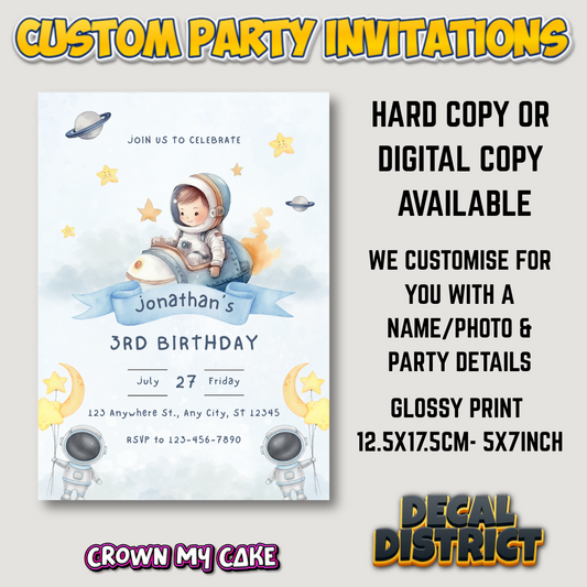 Watercolour Space Theme Party Invitations - Digital Or Hard Copy