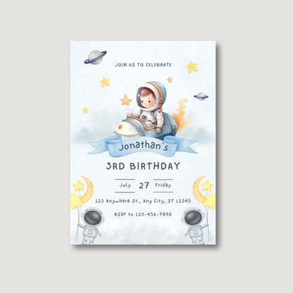 Watercolour Space Theme Party Invitations - Digital Or Hard Copy