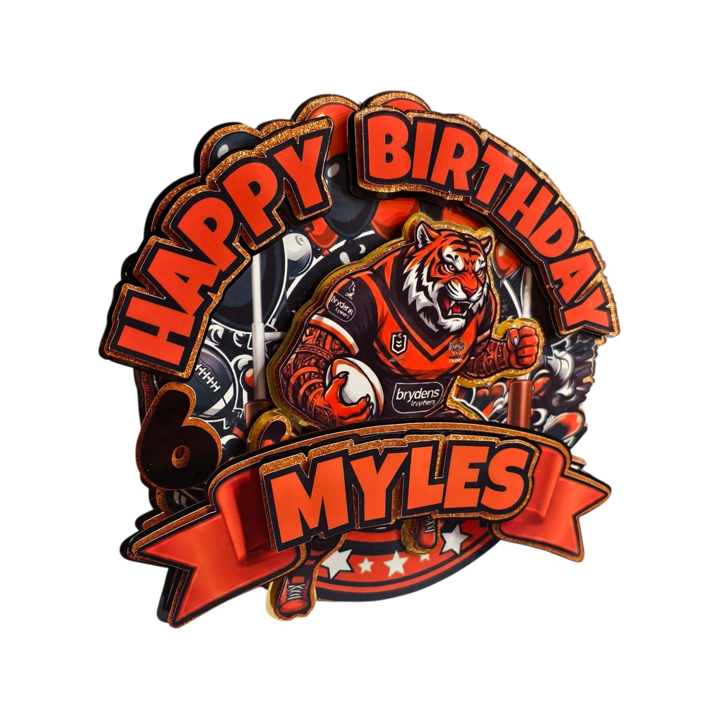 Personalised Rugby League Inspired Cake Topper – Custom Team Colours & Name – Birthday Decoration