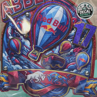 Custom Red & Blue Adrenalin Sports Theme Cake Topper - Personalised Name and Age