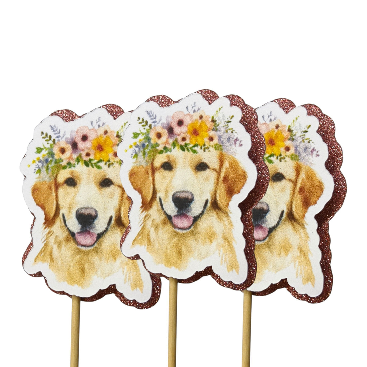 LEFTOVER VAULT: 24x Golden Retriever - Glitter Backed Cupcake Toppers