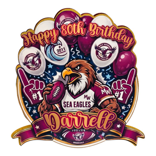 Manly Sea Eagles Inspired Cake Topper Personalised Cardstock Birthday Decoration