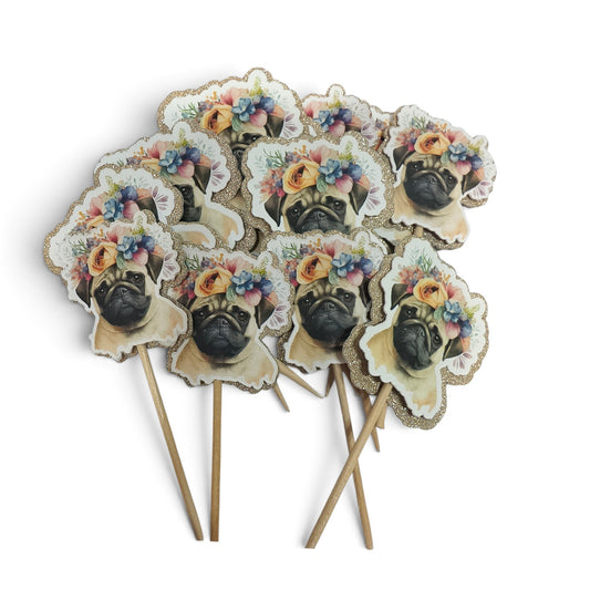 LEFTOVER VAULT: 24x Pug Dog - Cupcake Toppers